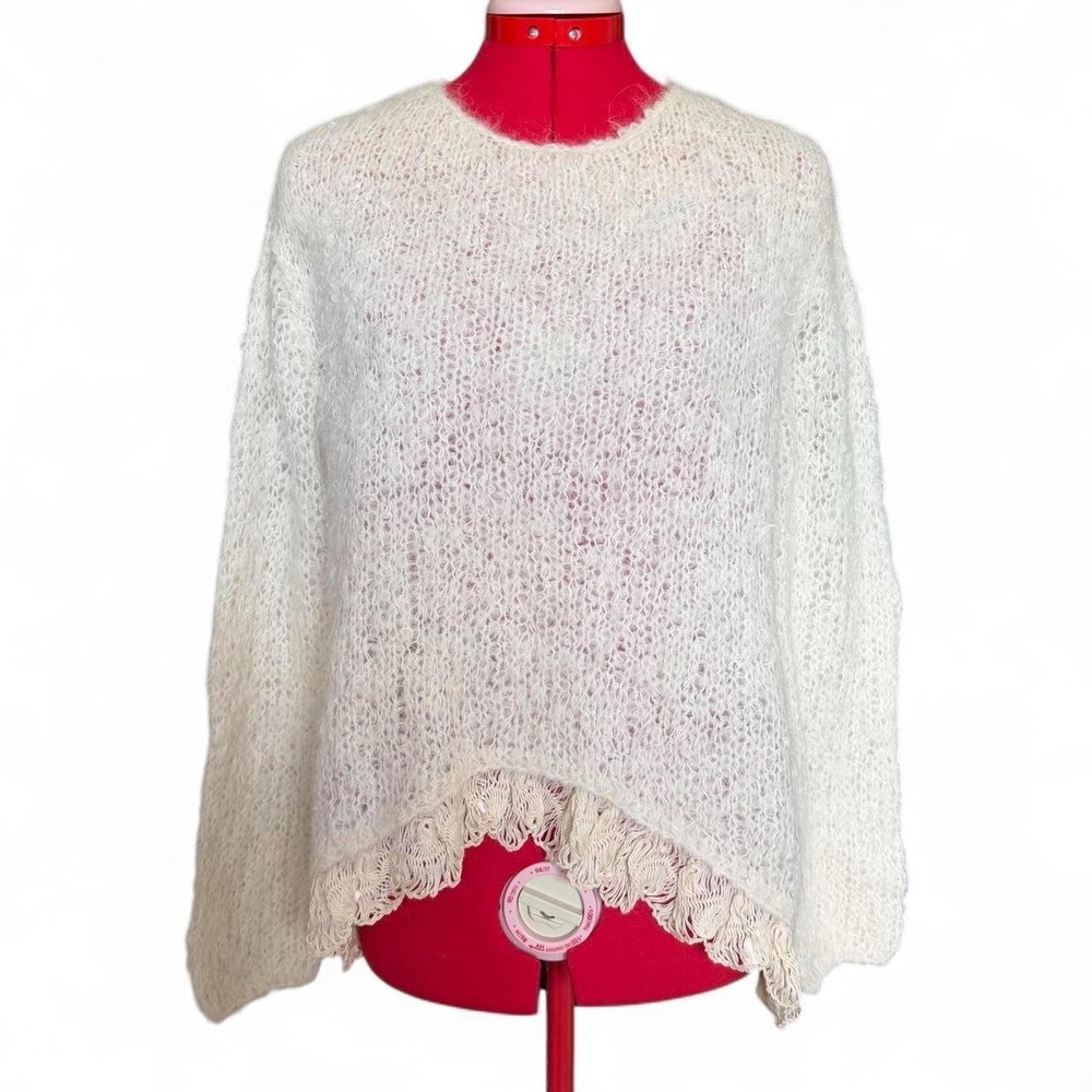 Simply Natural Cream Suri Alpaca Wool Lace Trim Sweater XL Made in Peru Boho